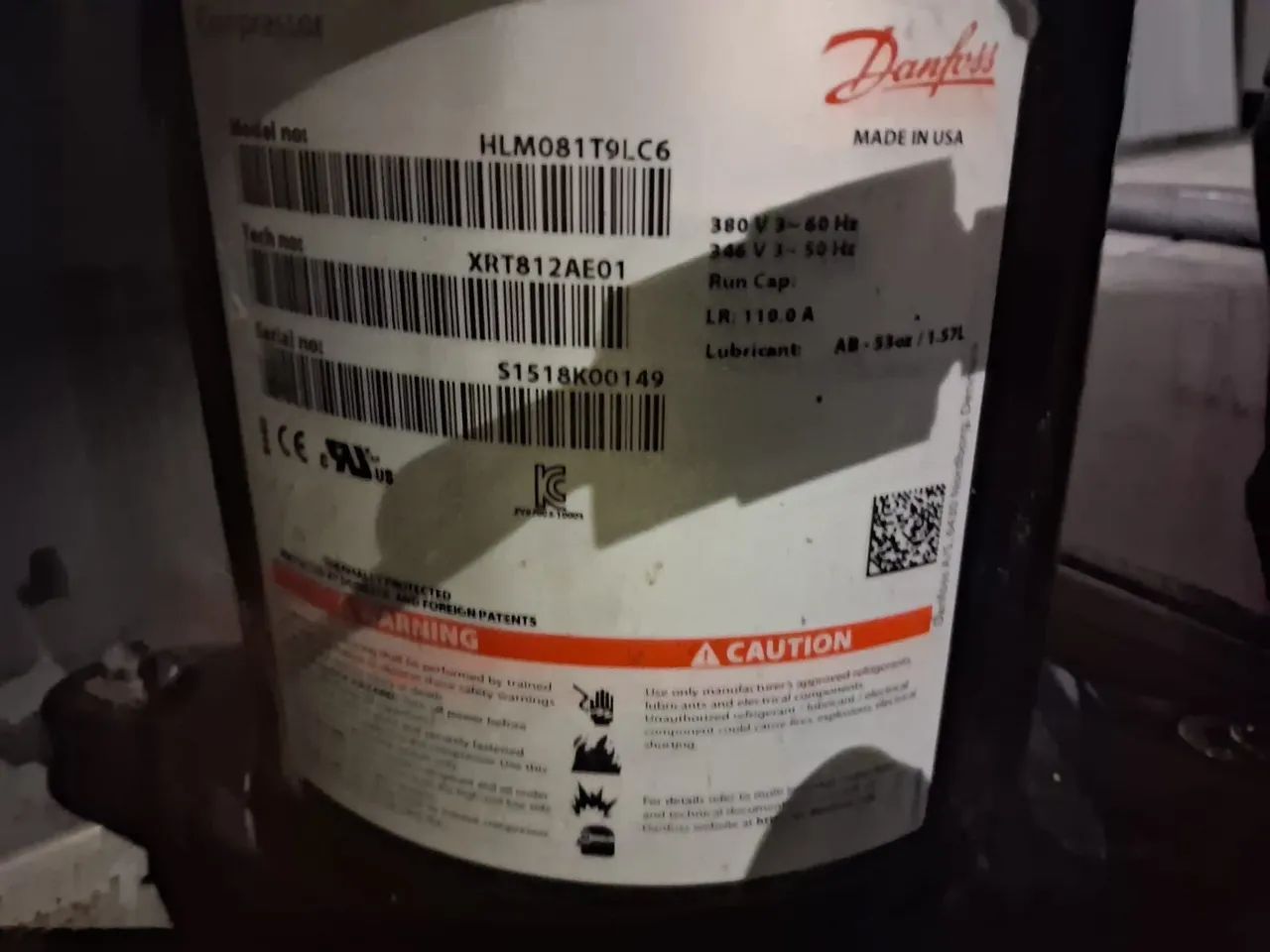 Compressor Danfos 6.8 TRs 380v 