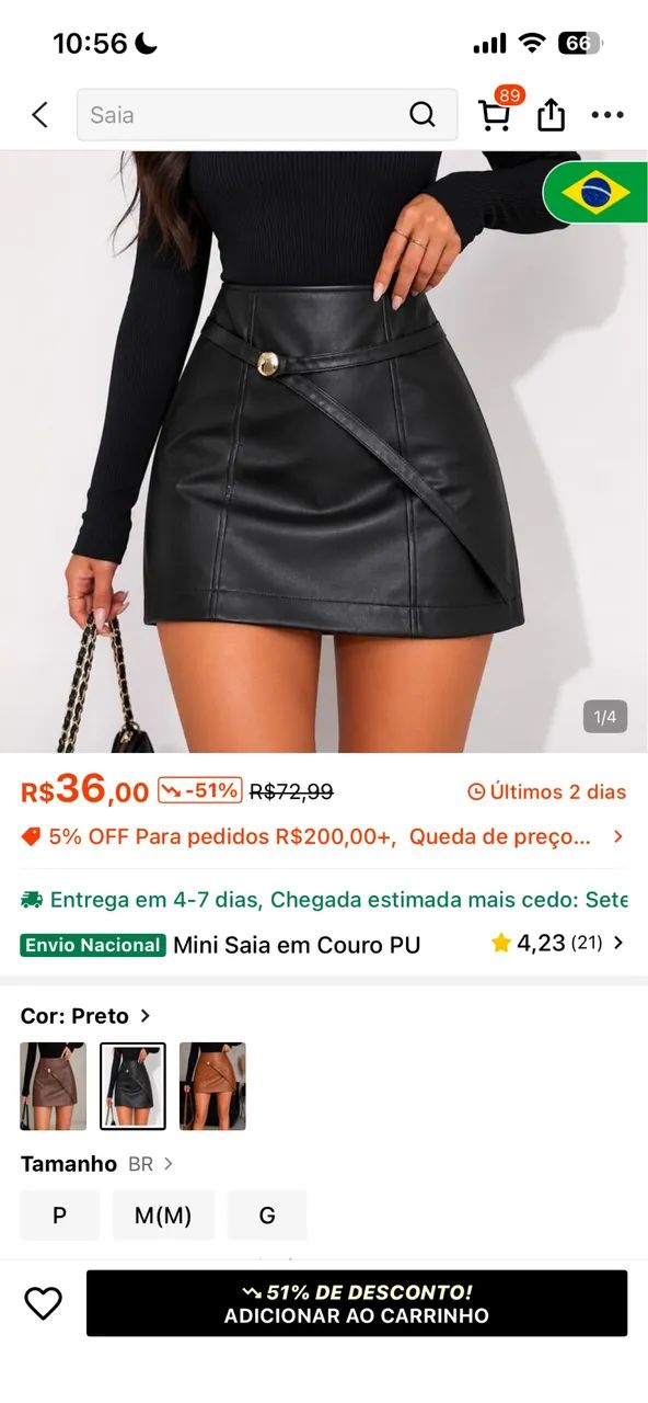 Mini-saia em Couro TAM 40.