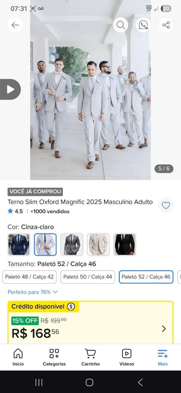 Vendo Terno Cinza usado (perfeito estado) - Foto 2