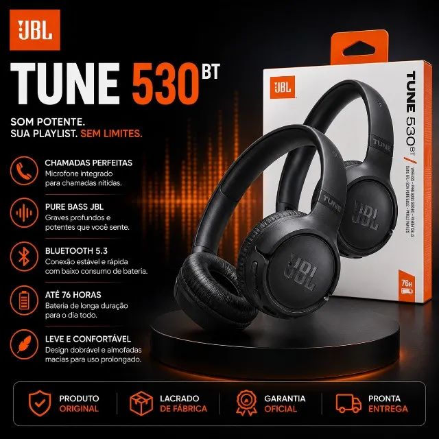 JBL Tune 530BT Sem Fio Com Microfone e Controle por Voz