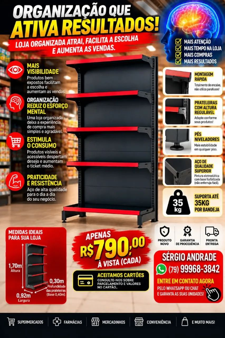 Gôndola Prateleira de Parede Preta - Pronta Entrega