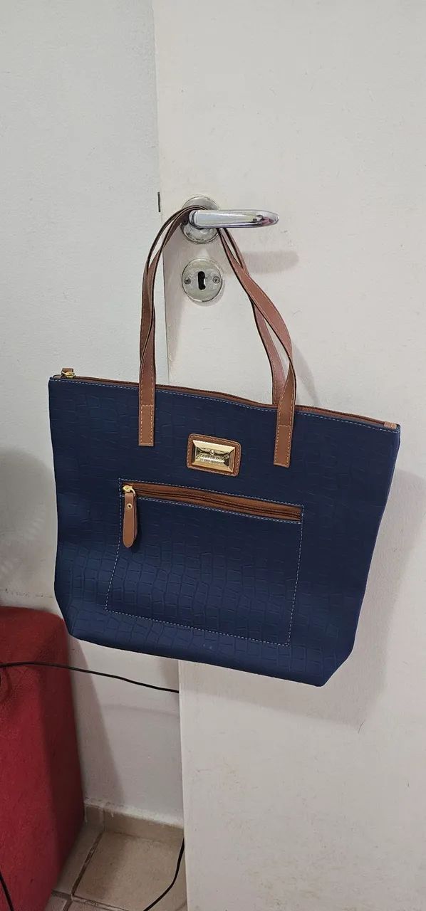 Bolsa couro fino elegante azul escuro (nova)