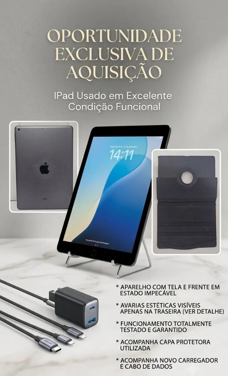ipad 8 geração 32gb + capa e carregador