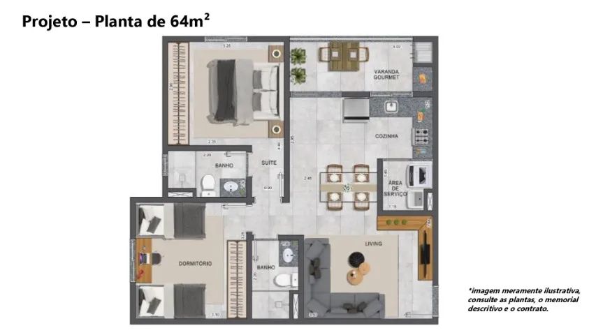 Apartamento com 2 dormitórios sendo 1 suite - 64m²   - Foto 2