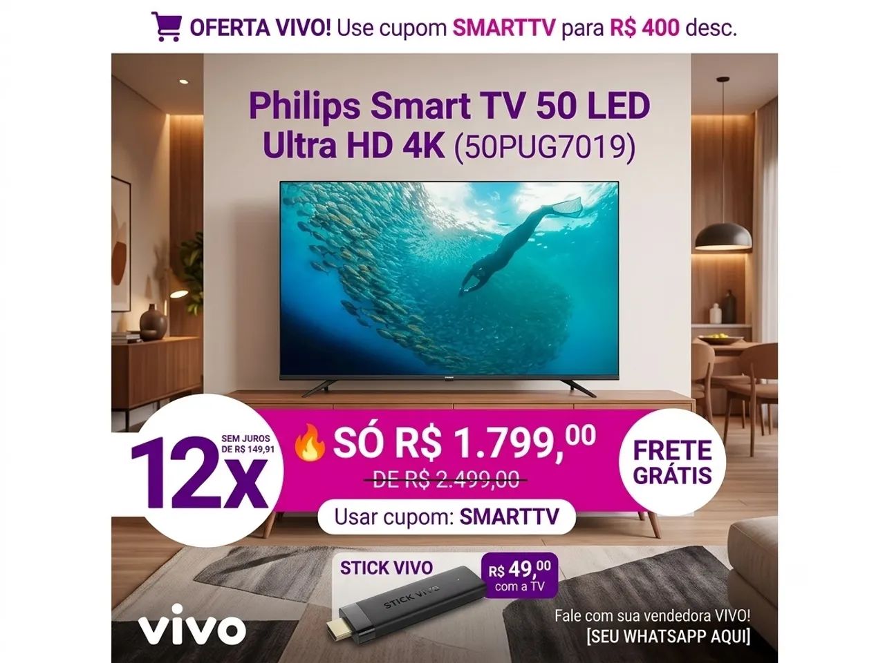 Tv philips 50 polegadas 