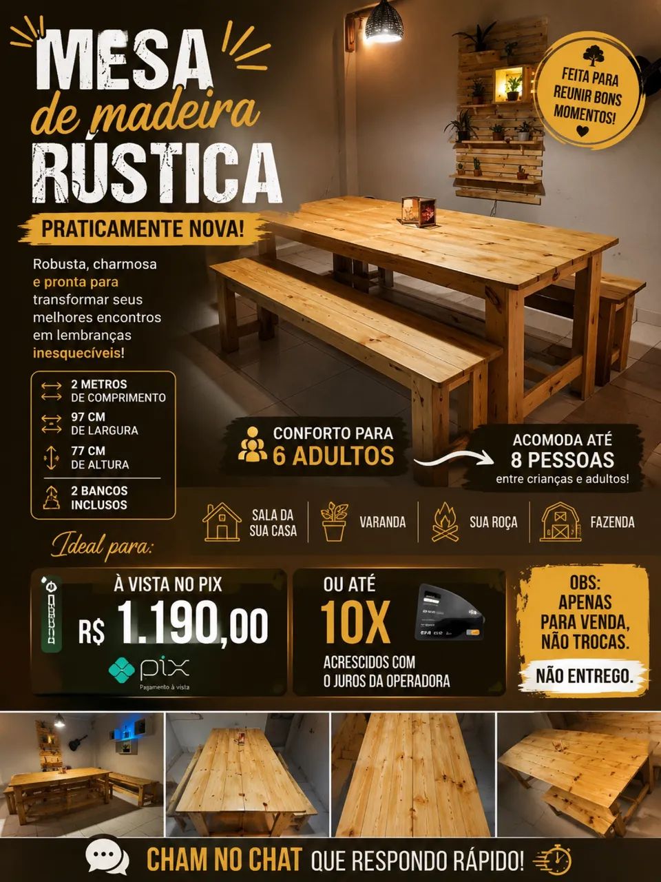 MESA RÚSTICA DE MADEIRA - Foto 5