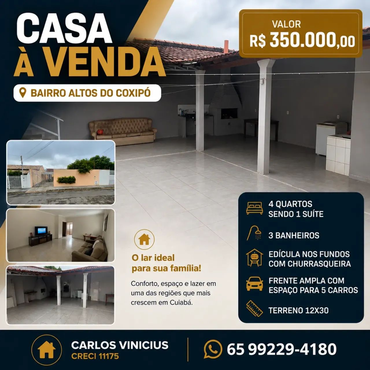 VENDE-SE CASA NO ALTOS DO COXIPÓ  CUIABÁ/MT
