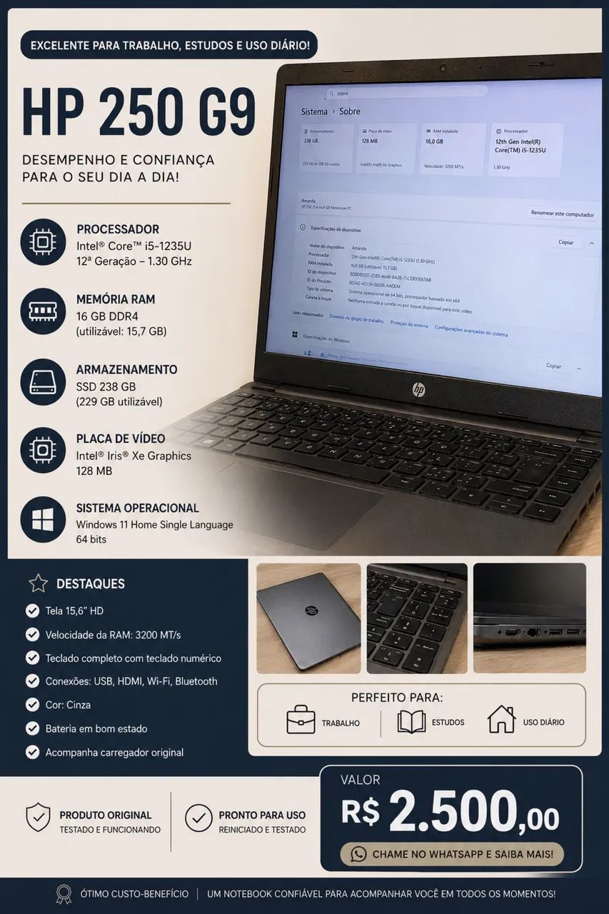 Notebook Hp 256gb 16ram core i5