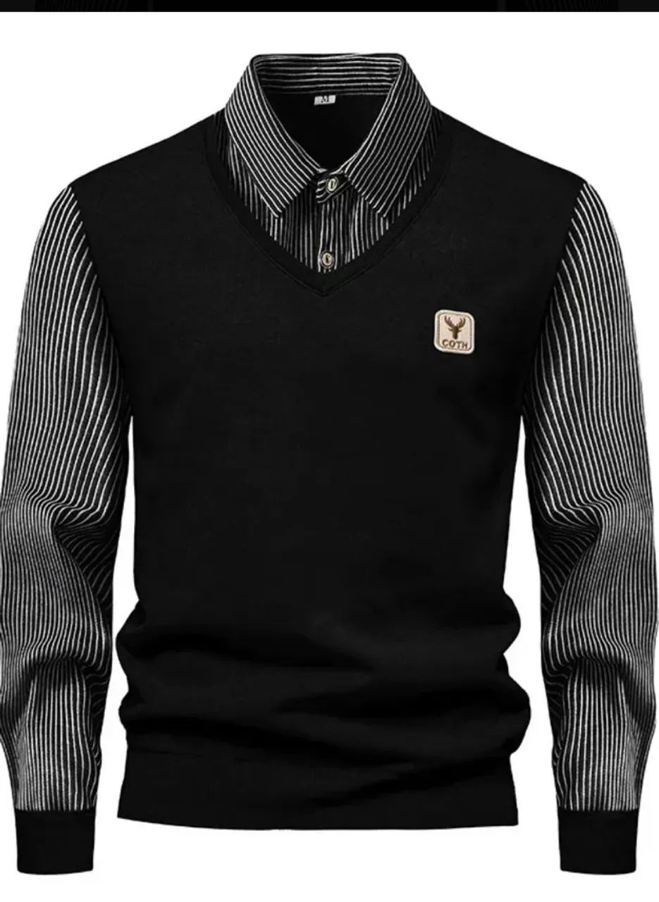 Camisa M suéter casual de malha com colarinho pólo
