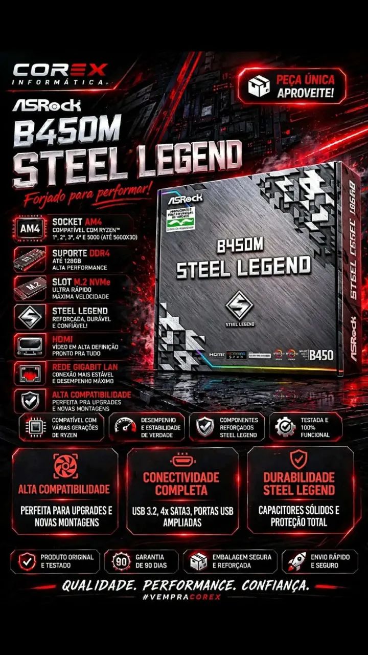 Placa Mãe B450M Steel Legend