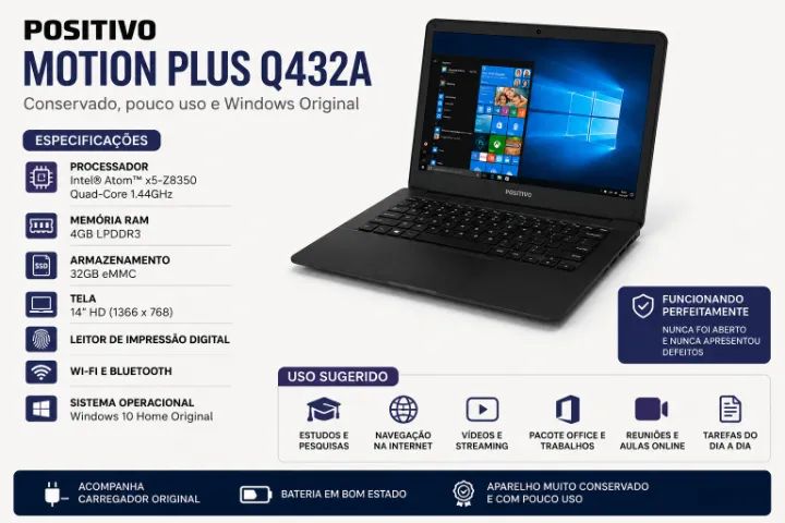 Notebook Positivo Motion Plus Q432A Windows Original - Foto 2