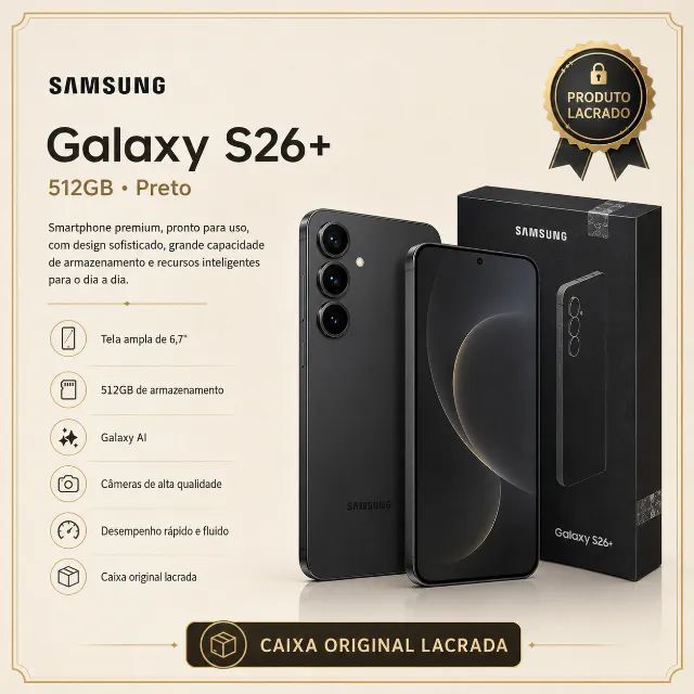 Samsung Galaxy S26 Plus 5G 512GB Preto Novo Lacrado - Celulares e