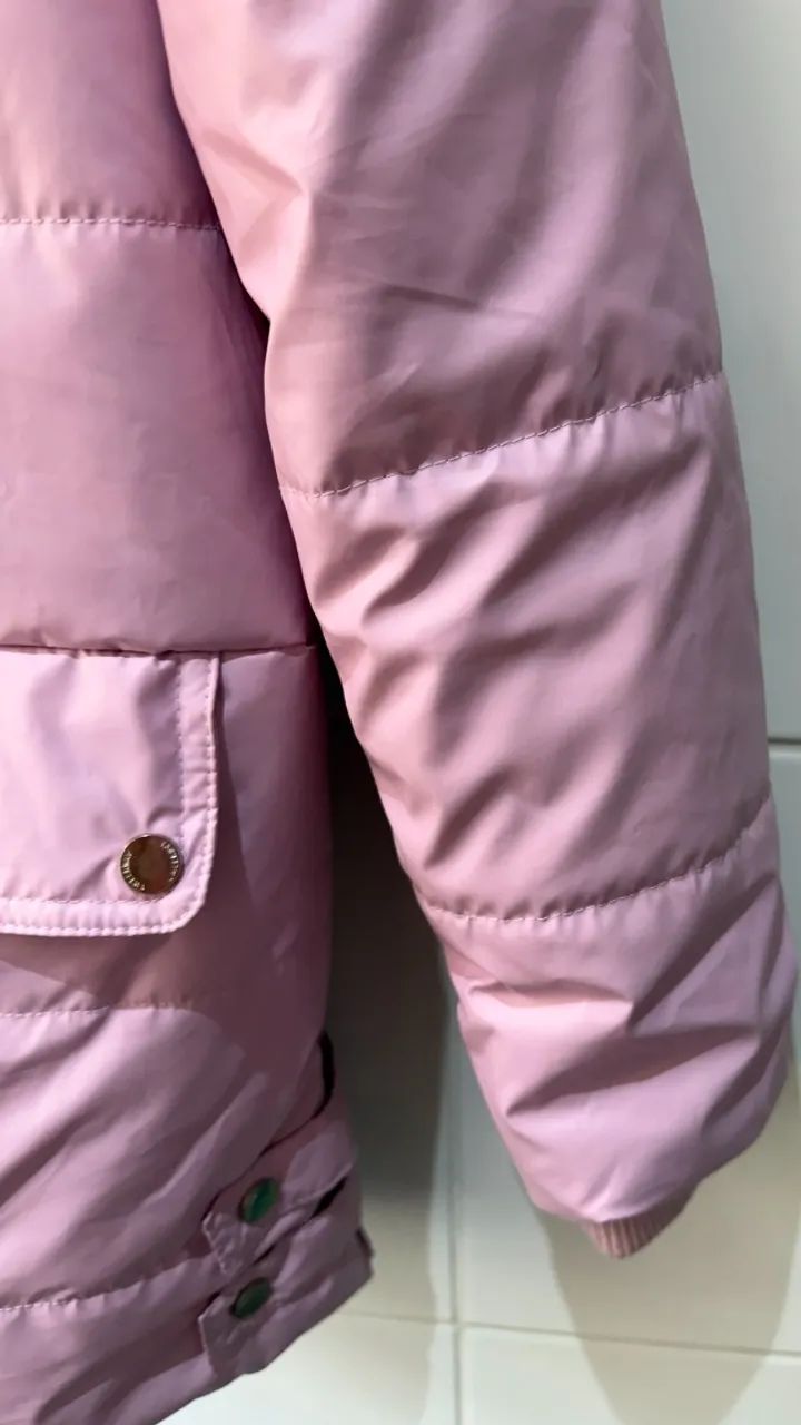 Parka infantil rosa com gorro de pelo - Foto 2