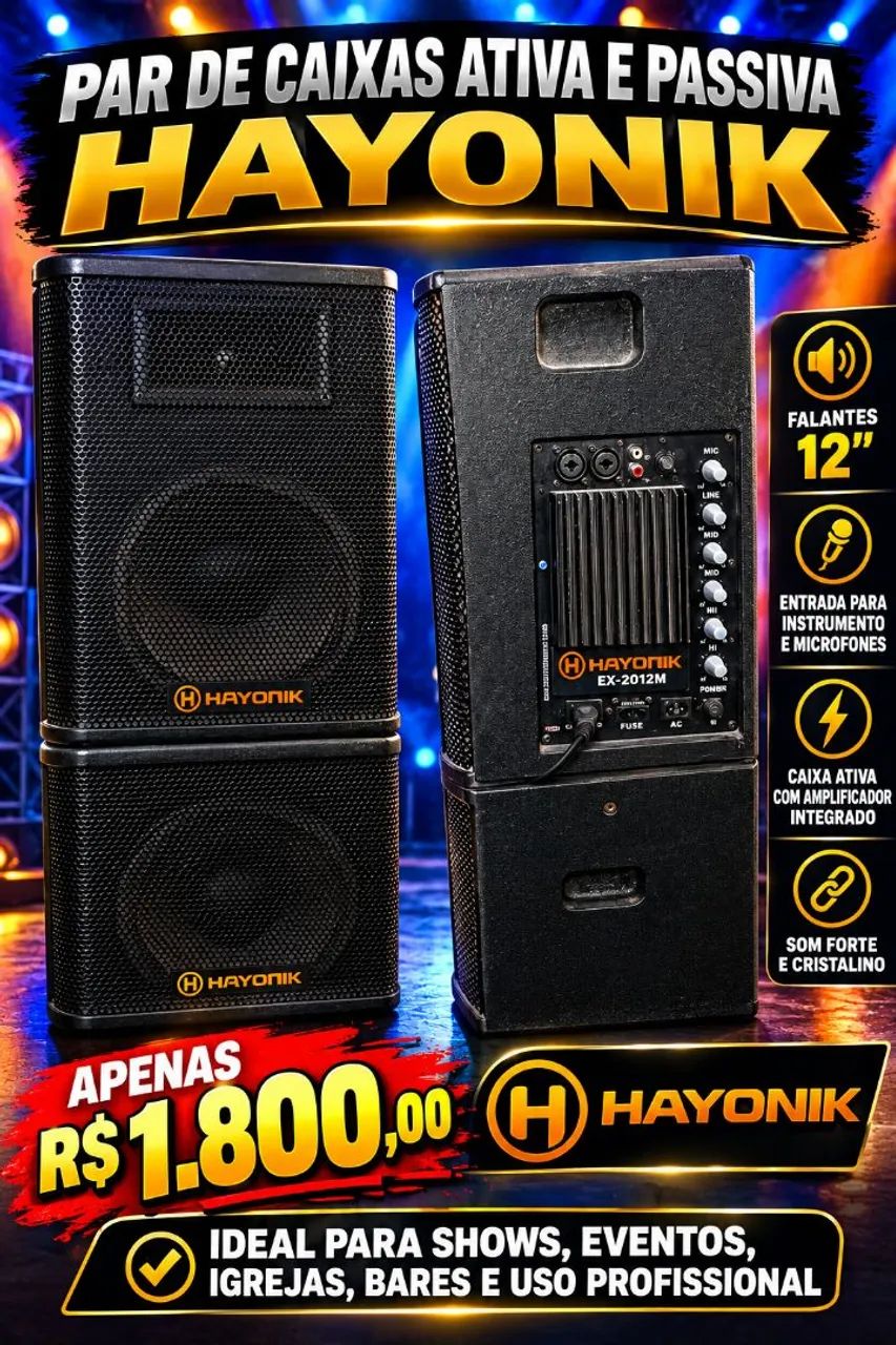 Par de Caixas de som HAYONIK Ativa e passiva 12 polegadas 
