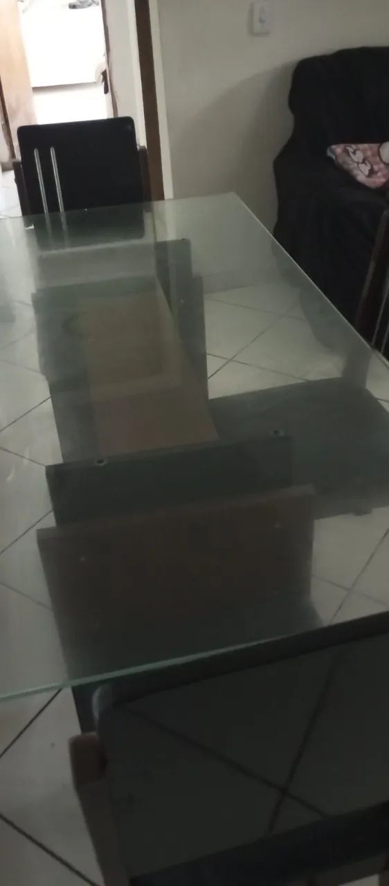 Mesa de jantar retangular tampo de vidro com 3 cadeiras 