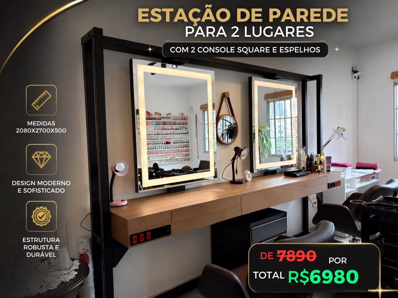 Bancada de Salão de Beleza com espelhos - Excelente estado 