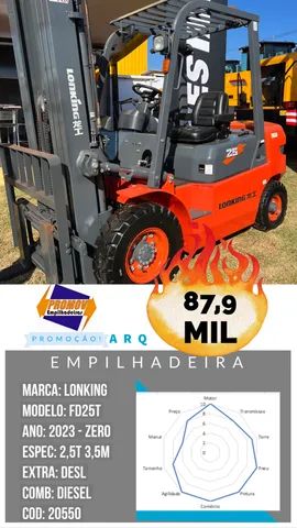 Empilhadeira Nova Zero 2023 Diesel 2,5t 3,5m melhor preço do Brasil