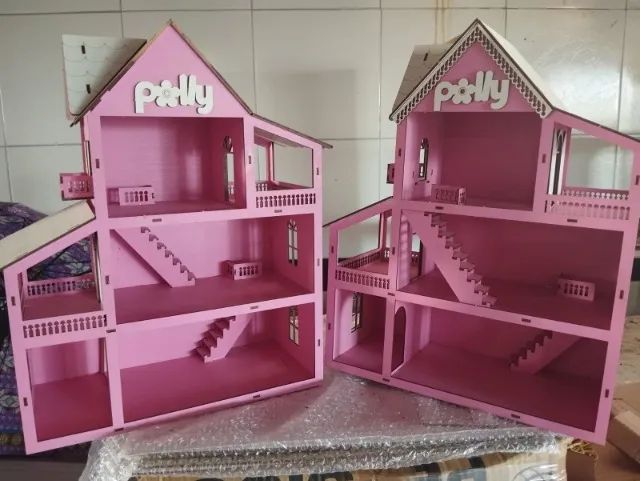 Casinha Boneca Mdf Cores + Kit 19 Mini Móveis Com Parquinhos