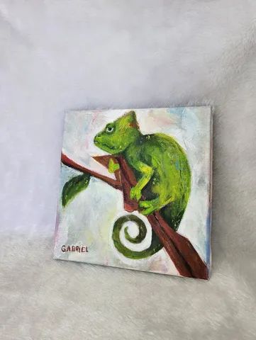 Quadro de Lagarto em pintura acrílica tela 20x20 - Foto 3