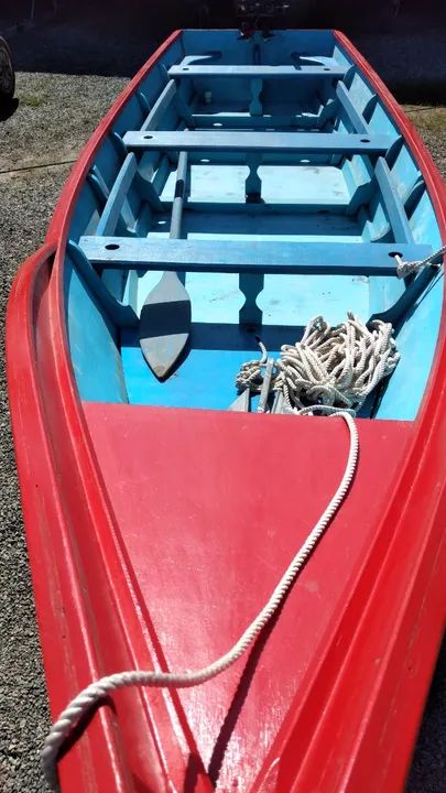 Barco de madeira naval + motor de popa 6 hp - Foto 3