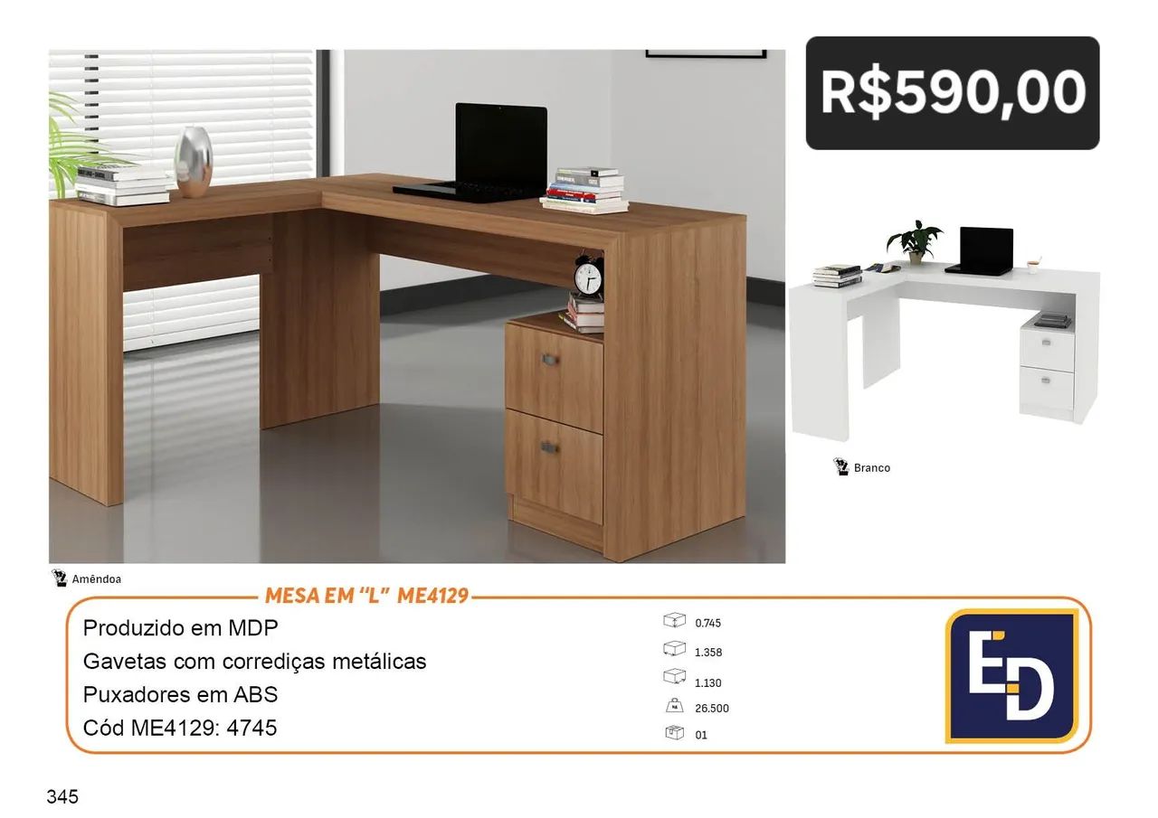 Mesa de Escritório em L -  Amadeirado - Nova