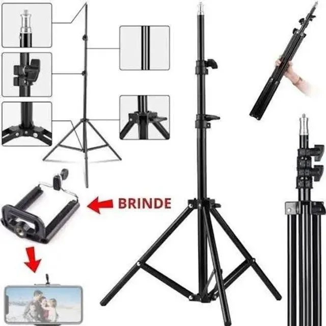 Tripé 2.10M Universal Ajustável suporta até 2,5kg + Suporte Celular Brinde