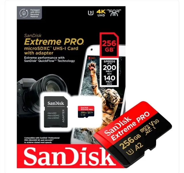 Cartão de Memória SanDisk Extreme Pro microSDXC 256GB 200-140MB