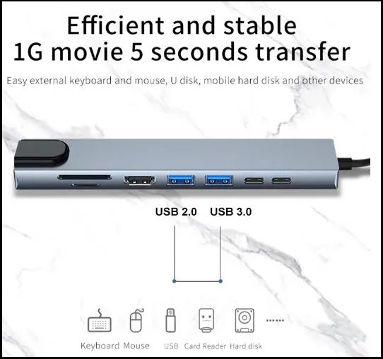 Adaptador Hub USB Tipo C para Macbook, Notebook, 8 em 1 - Foto 4