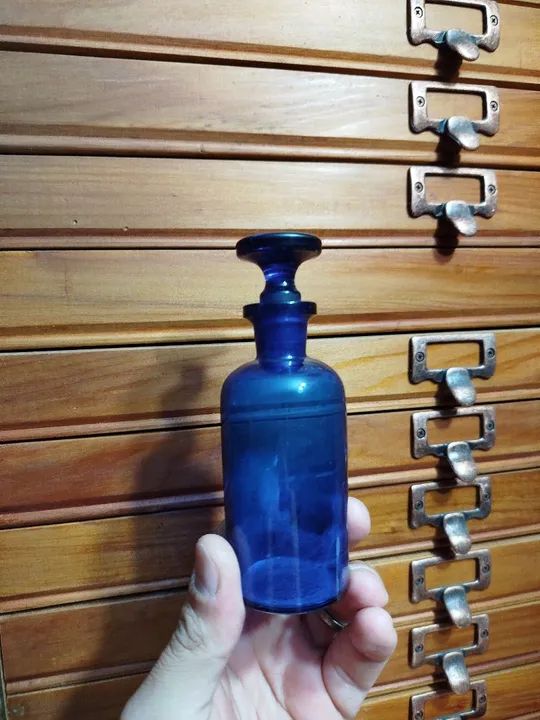 Vidro francês de farmácia/boticário azul cobalto, século XIX, antiguidade