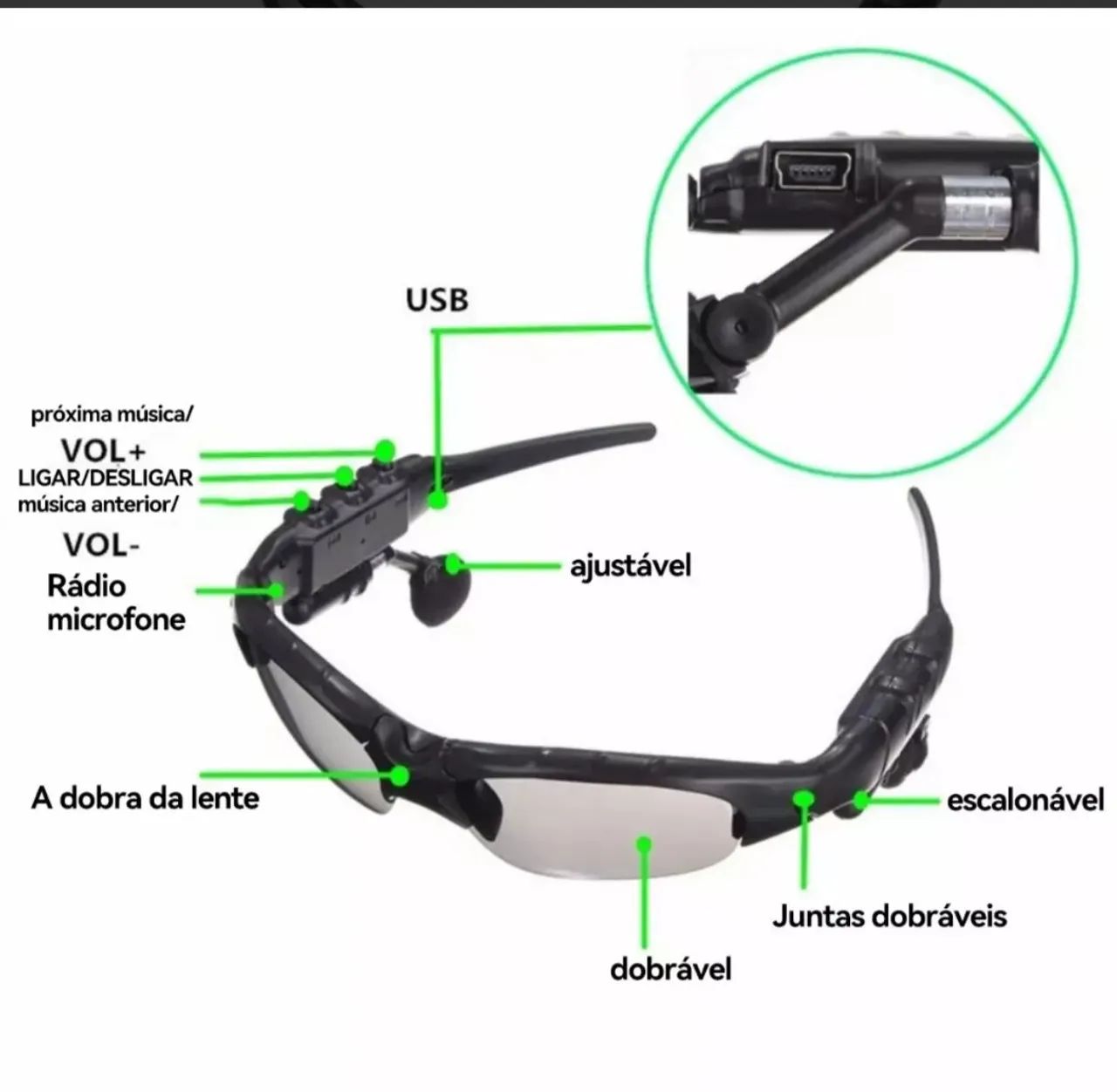 Óculos esportivos com fone bluetooth  - Foto 2