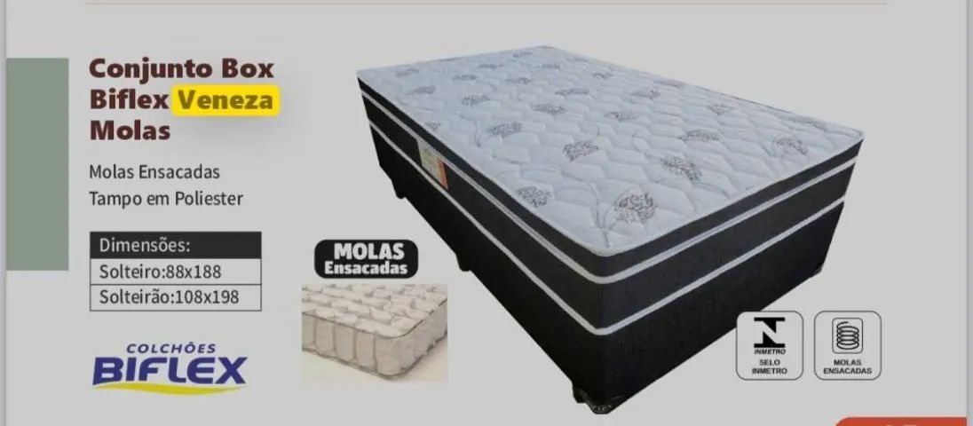 CAMA BOX SOLTEIRO BIFLEX VENEZA 88x188x25cm