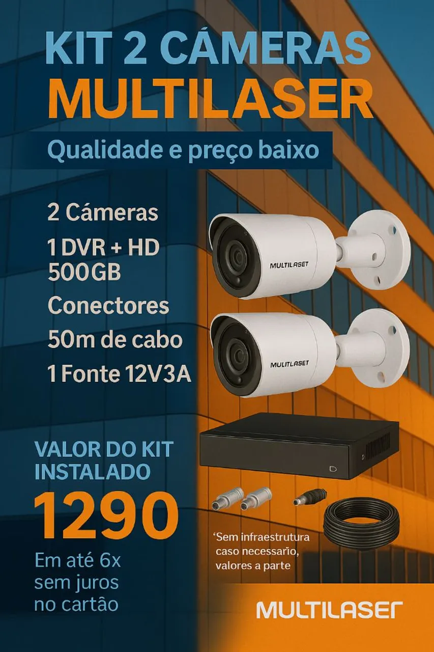 Kit 2 Câmeras de Segurança Multilaser + Instalação