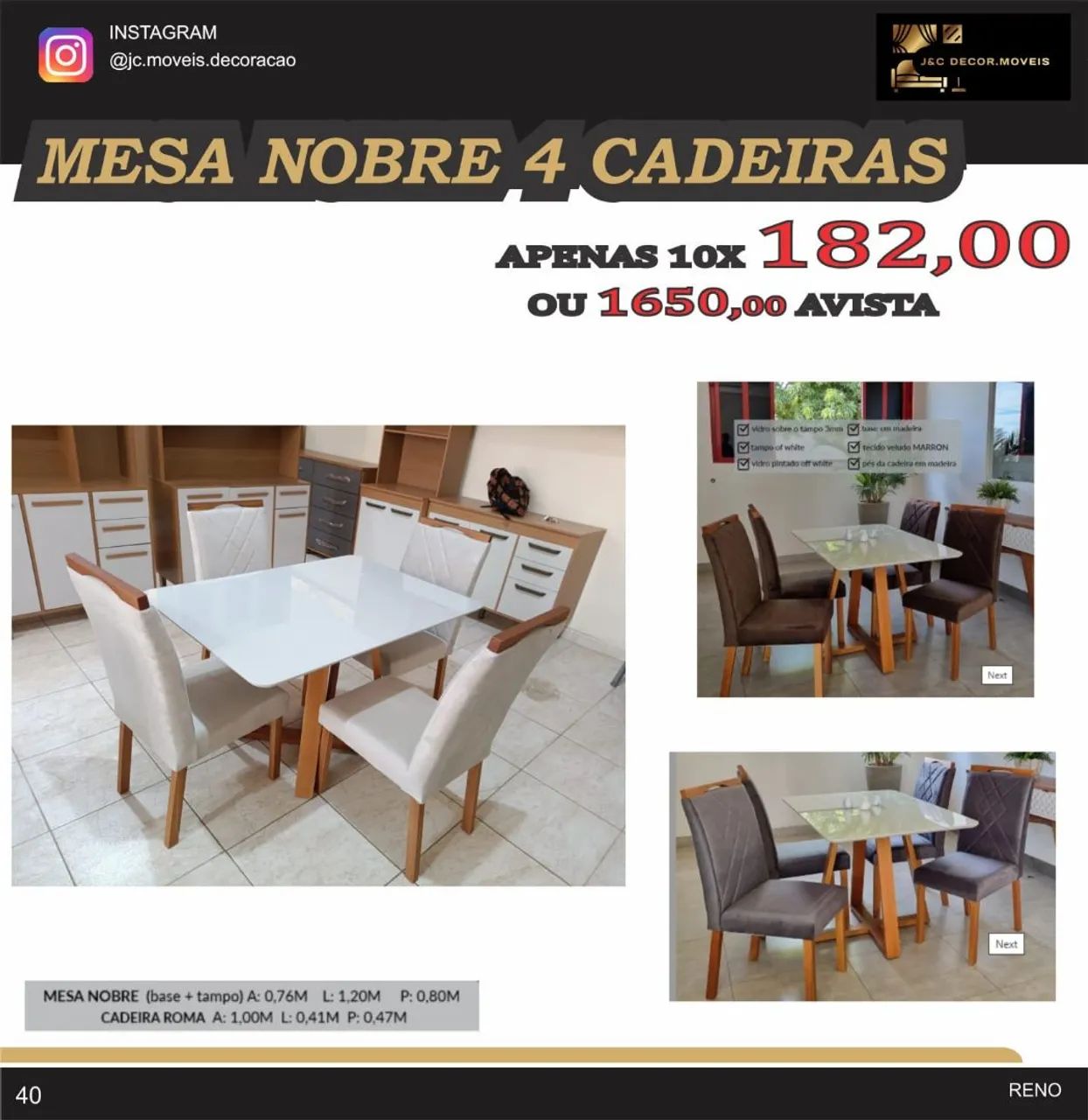 Mesa Nobre 4 Cadeiras - R$ 1.650,00 à vista