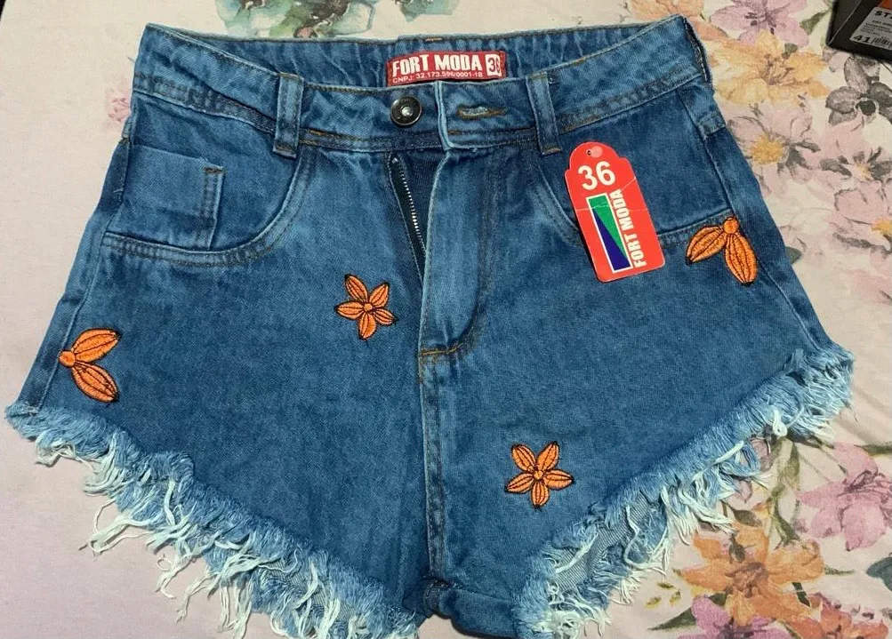 Shorts Jeans Bordado Fort Moda - Tamanho 36