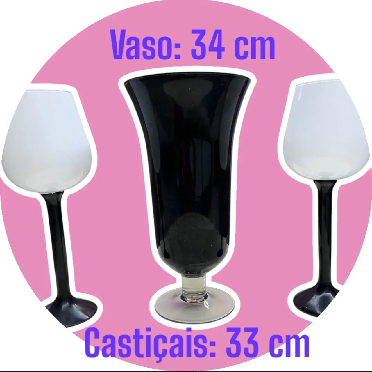 Conjunto de Vaso Decorativo  e 2 Castiçais Branco e Preto - Foto 3