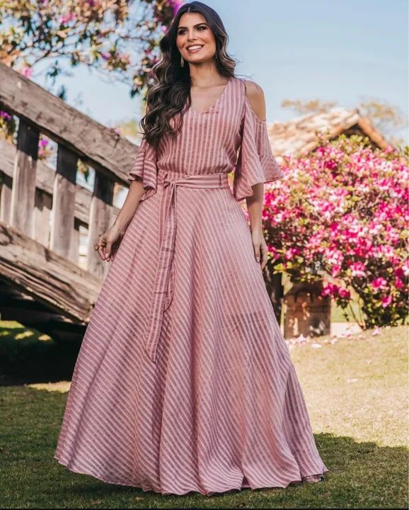 Vestido Longo Estampado Alcinhas Decote V