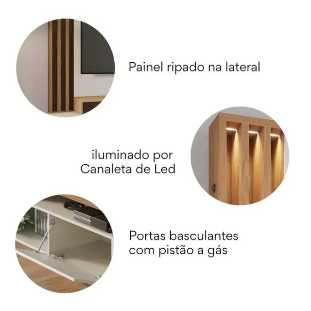 Estante Home Theater com Led Para TV até 75 Polegadas 2 Portas Humaitá Off White Matte/Fre - Foto 3
