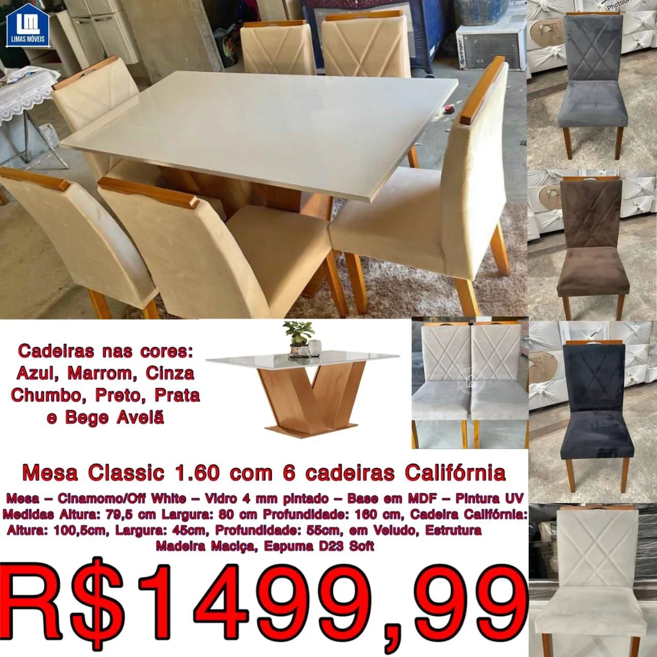 Mesa de Jantar Classic 1.60 com 6 Cadeiras