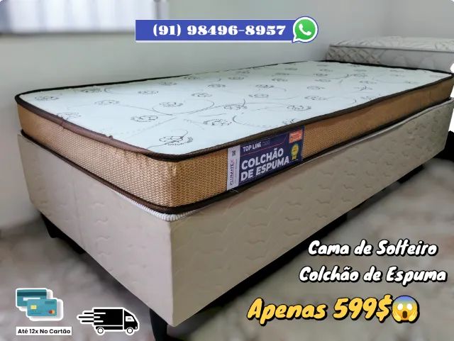 CAMA DE SOLTEIRO COM COLCHÃO 100% ESPUMA 