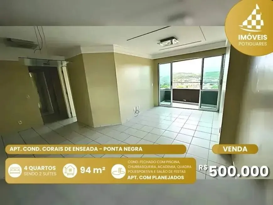 Apartamento à venda, 4 quartos, 2 suítes, 2 vagas, Ponta Negra - Natal/RN