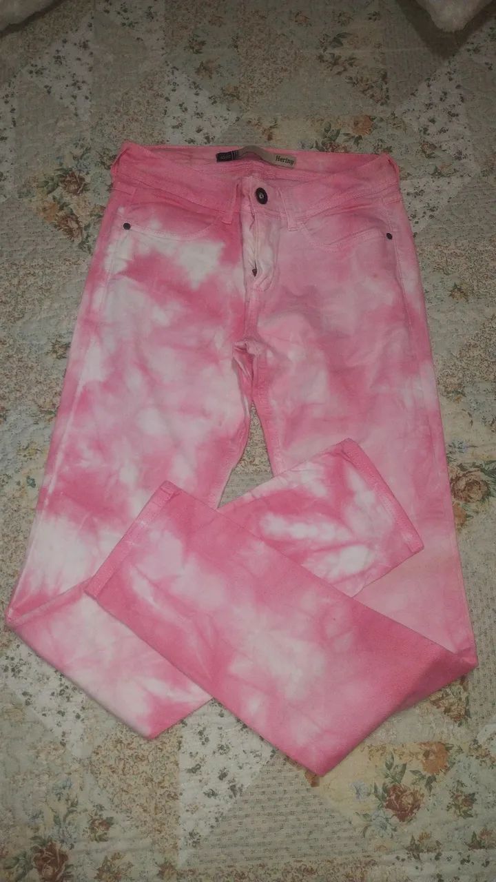 Calça Jeans Tie Dye Rosa Hering