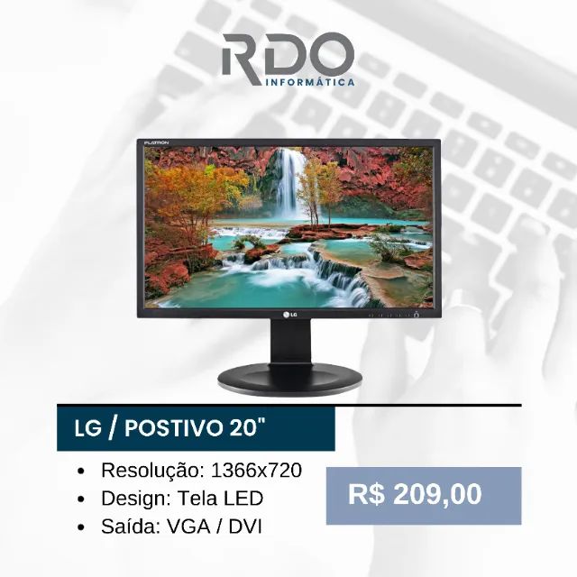 Monitor LG Flatron 20" LED HD (1366x720) VGA/DVI - Alta resolução  