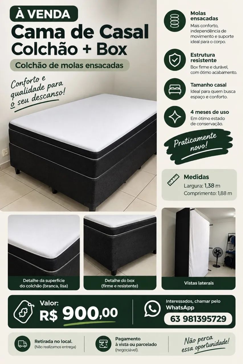 Cama Box + Colchão de Molas Ensacadas de Casal