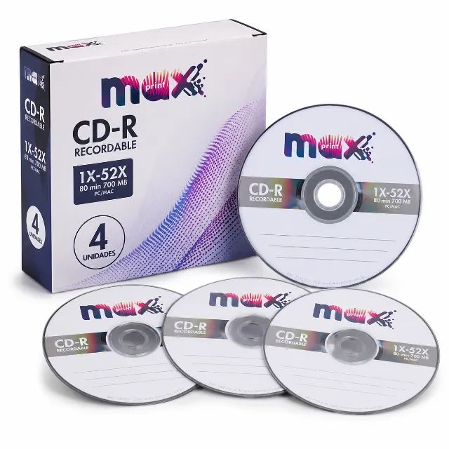 Kit com 4 CDs Virgens Maxprint CD-R 700MB 80 Min 52X | Gravável | PC/Mac | Alta Qualidade