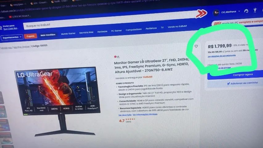 MONITOR GAMER 240HZ LG - Foto 3