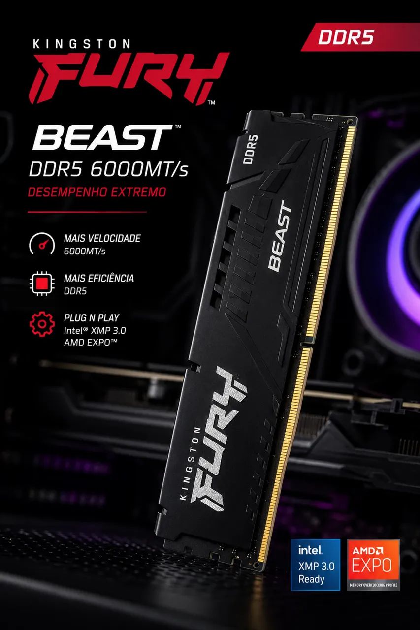 Memória ram kingston fury beast expo ddr5 6000mts