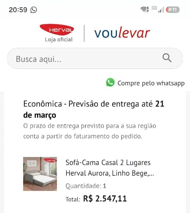 Sofa cama casal. Herval Aurora Linho.  - Foto 2