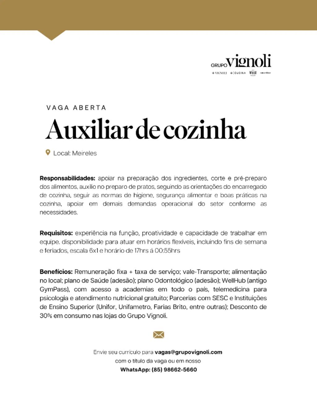 Auxiliar de cozinha - Vignoli Meireles
