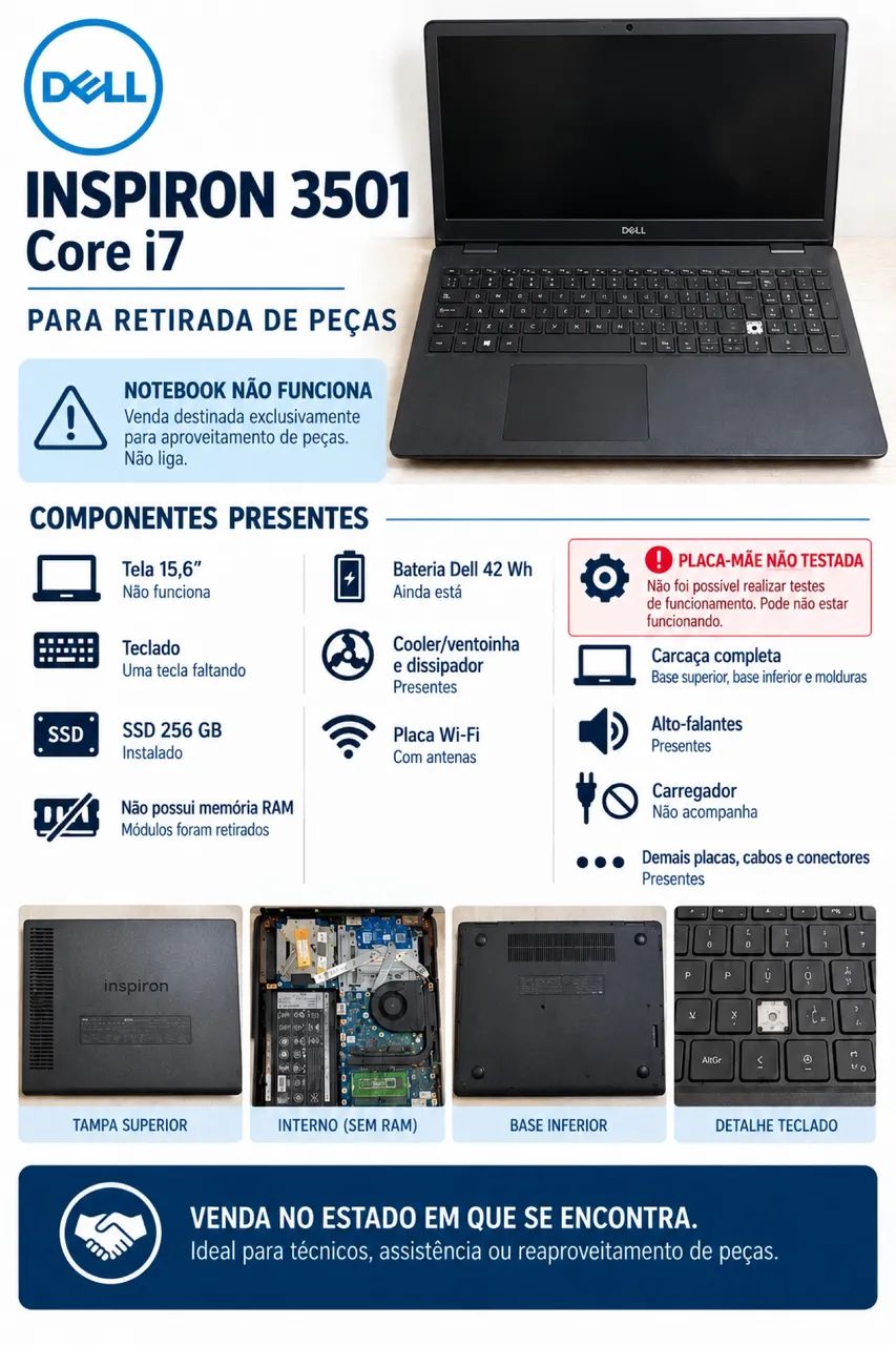 Computador Dell retirada de peças 