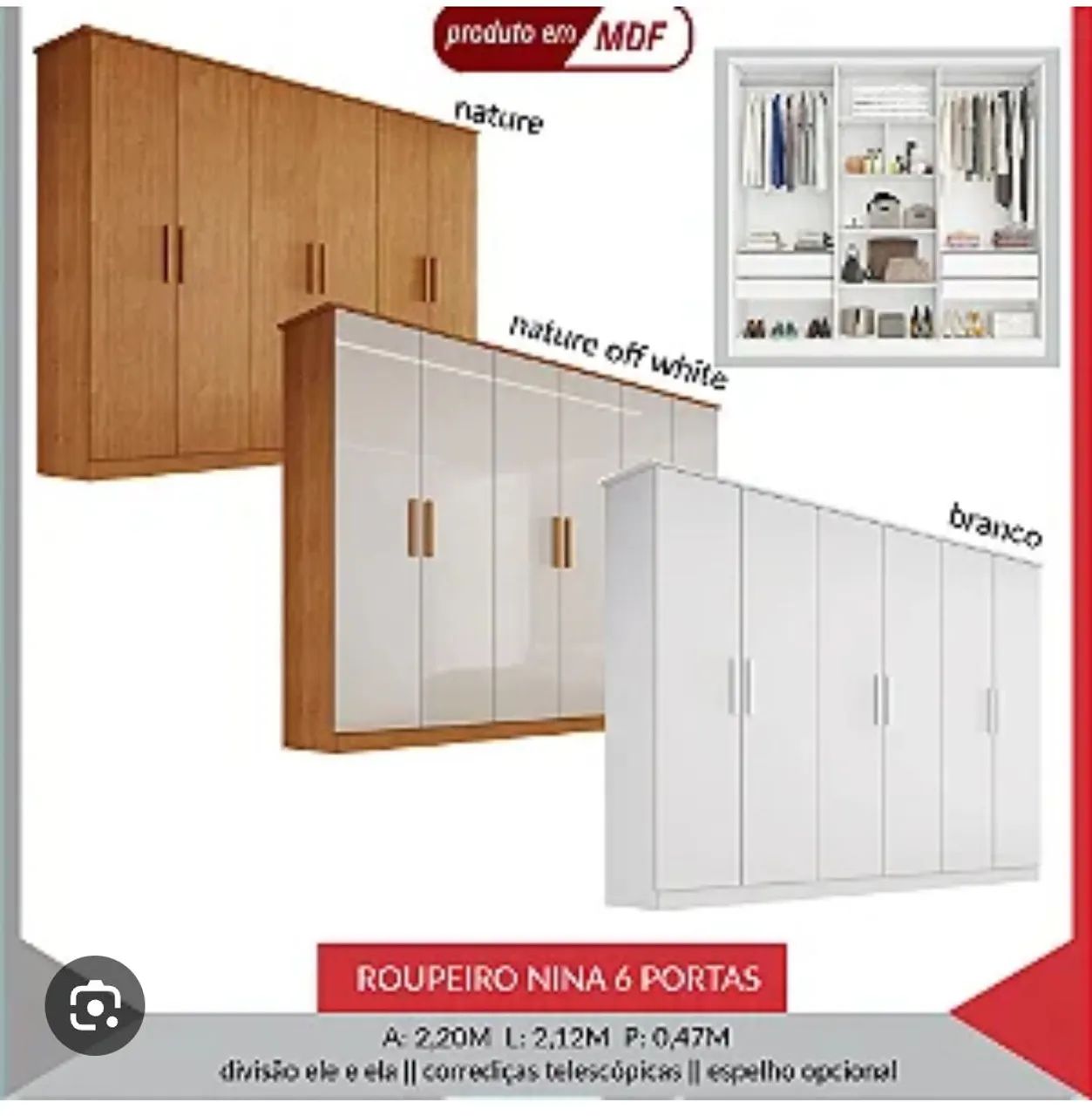 Guarda roupas clássico MDF 2,12m  - Foto 3